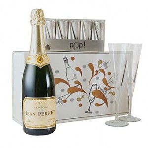 Champagne wedding gift with glasses