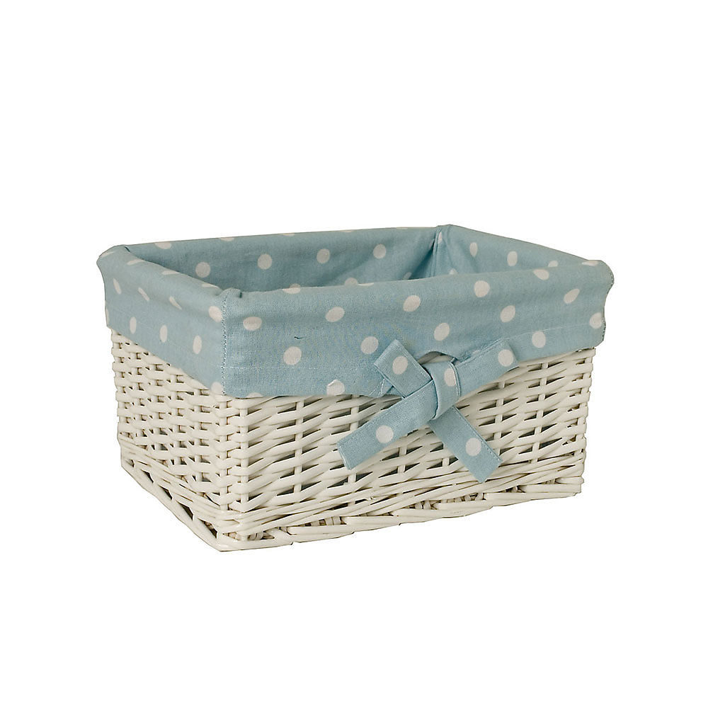 White Willow Basket with Blue Polka Lining (Small) Virginia Hayward