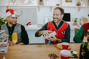 A man opening a gift