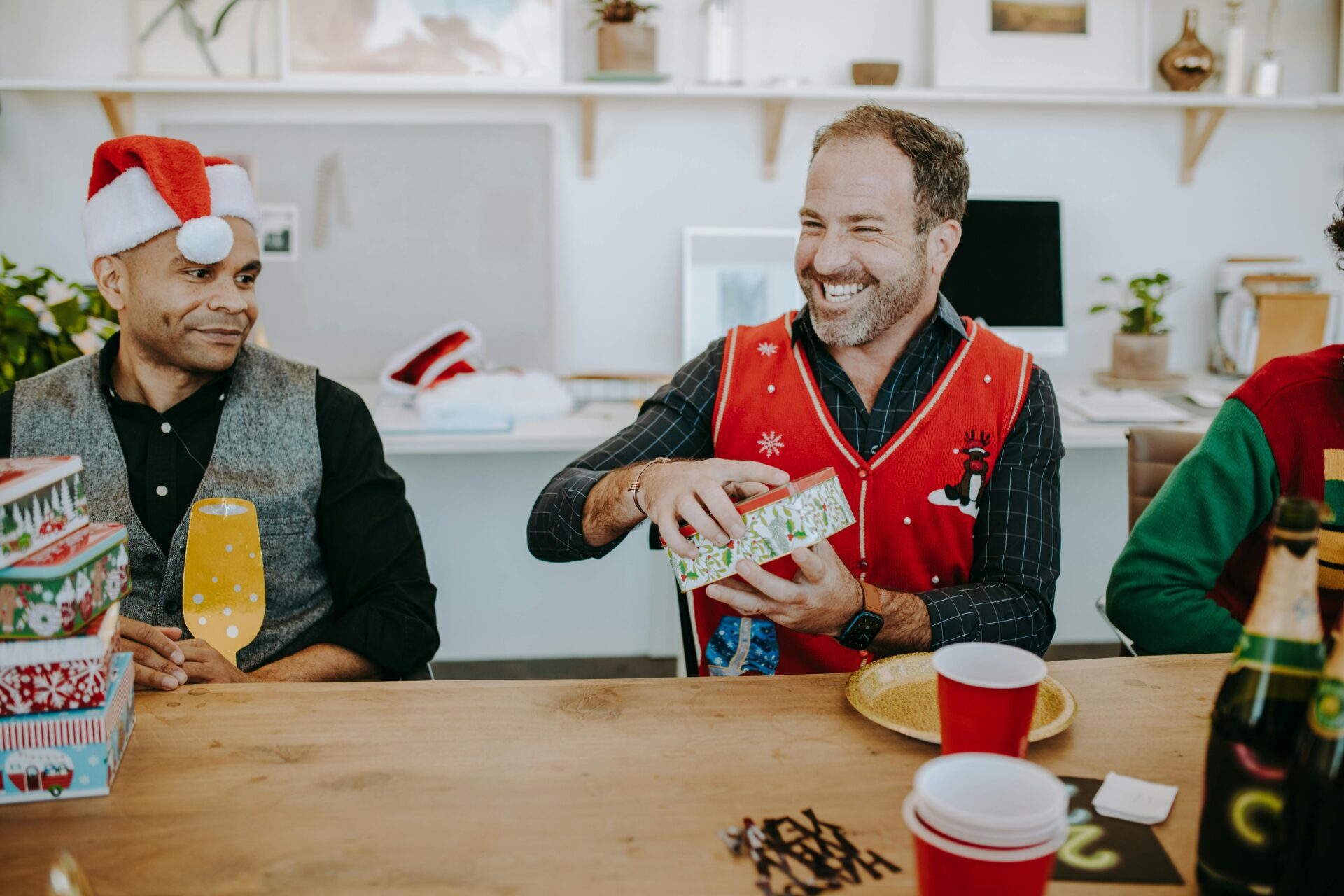 A man opening a gift