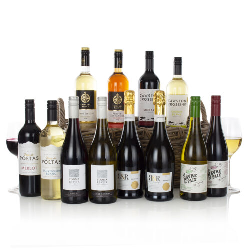 Twelve Wines in a Wicker Basket